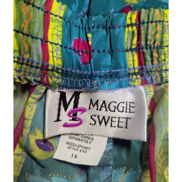 Maggie Sweet Womens 1X Floral Striped Pants Elastic Waist Straight‎ Leg Vintage - Picture 4 of 6